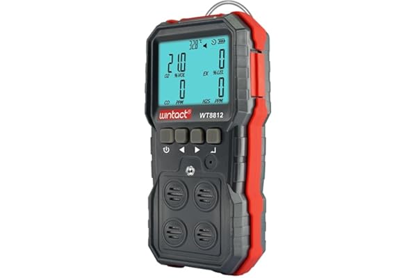 Wintact 4-Gas Detector Multi-Gas Monitor for CO, H2S, LEL, O2 Detection with Data Record and HIGH/Low Alarm Model: 8812