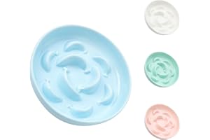 PTOBER Comedero Antivoracidad para Gatos de Cerámica - Cuenco con Laberinto para Alimentación Lenta - Plato de Comida en Colores Pastel - Azul pálido - 16 x 3 cm