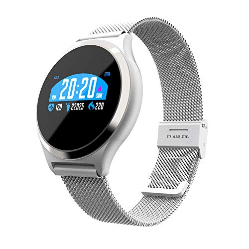 Preisvergleich Produktbild BZLine Bluetooth Smartwatch, Herzfrequenzmesser Bluetooth Armband Fitness Tracker Smart Watch Armband für iOS Android Samsung Huawei Sony LG HTC Google Herren Damen Kinder Mädchen Jungen (Milanese # Silber)