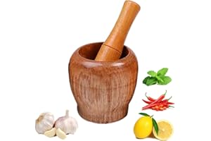 DLMLEMU Pestle & Mortar Set, Garlic Herb Spice Coffee Beans Mixing Grinder Crusher, Wooden Manual Garlic Masher, Garlic Crusher, Ginger Crusher, Masher Mincing Kitchen Pounding Tool