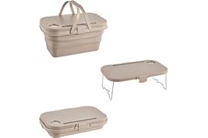 4MIU Picnic Basket Multi-Functional Coffee-Brown Collapsible Picnic Basket with Chopping Boards Collapsible Water Basket with Handle Portable Outdoor Basket Box for Camping