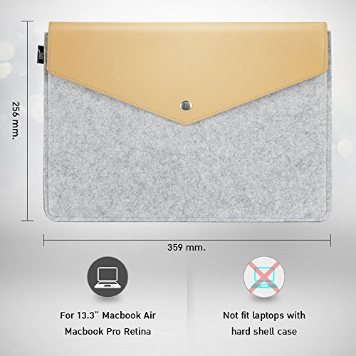 13-13.3 Zoll MacBook Air Hülle / MacBook Pro Retina Hülle, Natur® 13″ 13.3″ Filz Sleeve Notebooktasche Laptoptasche Hülle Ultrabook Laptop Tasche aus PU Leder Laptop Schutz Hülle mit Zusatzfächern und extra Beutel – Grau/ Braun PU Leder - 2