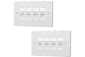 FGB Ethernet Faceplate Wall Plate, Double Socket Quad Port RJ45 Wall Socket for CAT6/CAT5E/CAT5 Network Cable with Keystone Jacks, 2 Pack