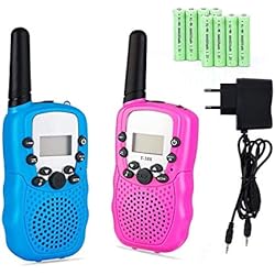 Lomoo Talkies Walkies pour Enfants, Talkie Walkies Rechargeable 3 km de Long Distance Interphone Cadeau De Enfants Jouets (avec Batteries et Chargeur, Rose&Bleu)