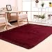 Produktbild KOOCO Lange weichen Teppich Soft Solid Wolldecke Anti-Skid Teppiche Fit für Wohnzimmer Schlafzimmer Shaggy Bodenmatte 120 * 160 CM, Burgund