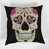 Luxbon 3er Set Totenkopf Schädel Leinen Kissenbezug Kissenhülle Sofakissen Pillowcase Haus Auto Deko 18 x 18 “ Schwarz - 2