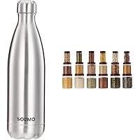 Amazon Brand - Solimo Stainless Steel Insulated Bottle, 24 Hours Hot or Cold, 1000 ml & Amazon Brand - Solimo Checkered…