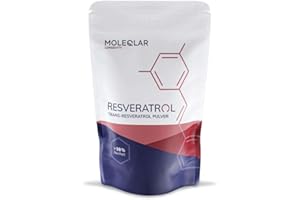 ‎MOLEQLAR MoleQlar Resveratrol Pulver - Nahrungsergänzungsmittel aus innovativer Hefefermentation - 500mg Resveratrol pro Portion - über 98% Reinheit (30g)