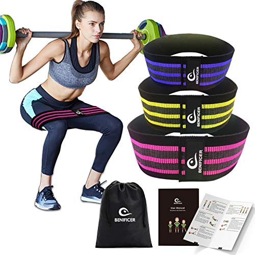 Benificer Résistance Hip Band Booty Exercice Glute - Lot de 3 antidérapant élastique Grippy Bande d'exercice - Hip Band Cercle avec élastique pour Homme ou Femme Hip Work Out