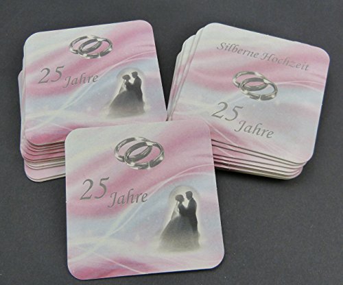 Bierdeckel Silberhochzeit Tischdeko bzw. Zubehör von Deko-Schulze. Alles für die Feier 25 Jahre und die silberne Hochzeit siehe Varianten-Auswahl. (25 Stück, Bierdeckel) - 6