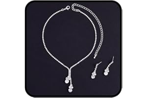 Ushiny Set di gioielli da sposa in argento con cristalli e collana girocollo con strass per donne e ragazze