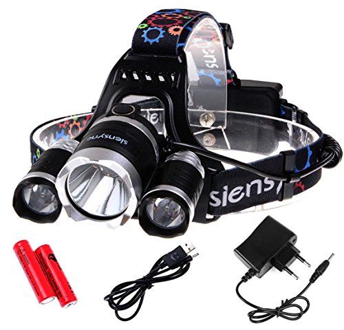 Siensync 5000 Lumen LED Kopflampe, super helle wasserdichte 4 Modi Kopflampe, 3x CREE XM-L XML T6 Led Stirnlampe, Scheinwerfer Taschenlampe für Outdoor Reiten Nachtangeln Wandern Camping