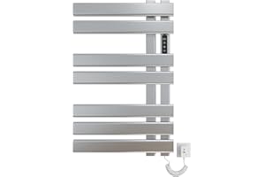 SKYLYZH Bad Heizkörper, Silber Heizkörper Handtuchhalter 450x720mm, Heizkörper Schwarz, Intelligenter Konstanttemperatur Handtuchhalter Heizkörper mit LED Anzeige&Timing&Temperaturanpassung-Silver Right