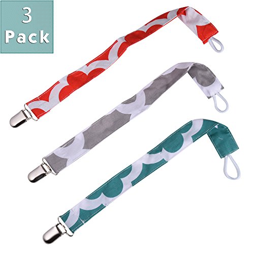 Dummy Clips, Universal Infant Pacifier Holder Set - Drop Resistant Leash Set with Clips for Baby Drool Bibs Teething Ring Toys, Toddler Blankets, 3 Pack (Color Set 1)