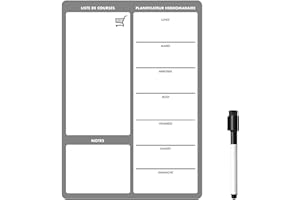 THE MAGNET SHOP Planning Frigo Magnétique | Tableau Blanc Effaçable & Semainier | Liste de Courses et Calendrier pour Organisation Familiale (30 x 21cm [A4], noir & multicolore)