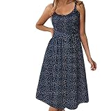 iHENGH Damen Sommer Rock Lässig Mode Kleider Bequem Frauen Röcke Frühling und Sommer Mode lässig Print Polka Dot gekräuselten Kleid mit Knöpfen(Blau, L)