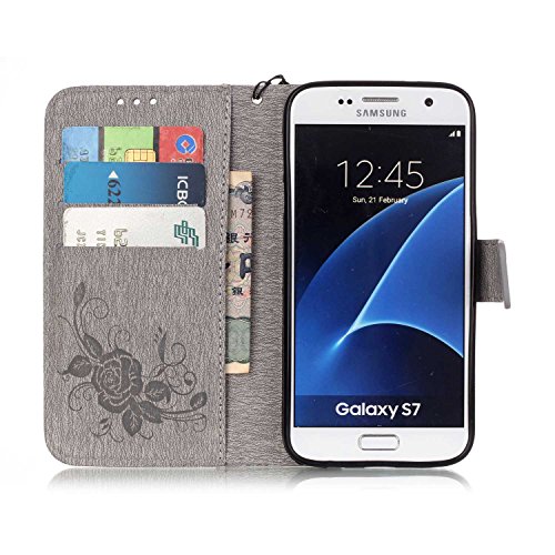 Galaxy S7 Hülle,Galaxy S7 Case,Cozy Hut ® Ultra Slim Flip Lederhülle / Ledertasche / Hülle / Case / Cover / Etui / Tasche für Samsung Galaxy S7 / 3D Diamant Strass Bling Glitzer Schmetterlings-Blumen Muster, Pu Leder Wallet Case Flip Cover Hüllen Schutzhülle Etui Ledertasche Lederhülle Handy Tasche Schale mit Standfunktion für Samsung Galaxy S7 Traumfänger Dream Catcher – grau - 6