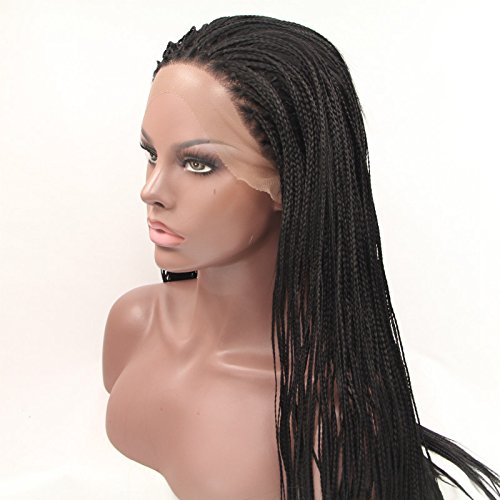Cosswigs Braided Lace Front Wig Natural Black Heat Resistant Synthetic Hair Braided Wigs for Black Women Half Hand Tied 20inches