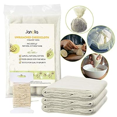 Janolia Sac à Lait, Toile à Fromage, 4.18m², Grade 50, Mousseline Cuisine, Étamine avec 15,2m Ficelle de Cuisine, Tissu de Coton Naturel, pour la Cuisine, Beurre, Lait de Végétal Noix