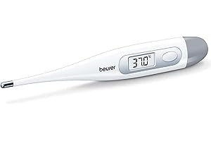 Beurer FT 09 Termometro Digitale per Corpo, Display LCD, Impermeabile, Senza Mercurio e Vetro, Precisione ±0,1°C, Segnale Acustico, Spegnimento Automatico, Custodia Inclusa