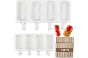 DOULEIN Moule à Glace en Silicone ，2 Pièces Moule À Crème Glacée Popsicle Sorbet DIY Réutilisable Sans BPA Antiadhésif avec 100 Bâtonnets en Bois pour Crème Glacée, Jus de Fruits, Yoghurt, Maison Dessert