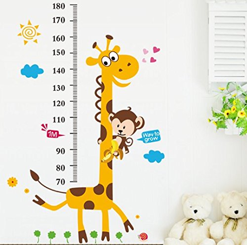 Height Chart Wandaufkleber Kids Wachstum Diagramm Wandtattoo Messen Wandaufkleber Eule, Giraffe, Löwe und Affe Baum Maßband Messlatte Wandsticker Vinyl Poster herausnehmbar für Kinderzimmer Dekoration (Giraffe Tree) - 2