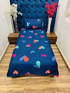 MIL Furnishings 120TC Microfiber Single Bedsheet with Pillow Cover (Navy Hearts, 60