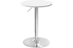 WOLTU Tavolo Alto da Bar Girevole a 360°, Tavolino Rotondo in Legno e Metallo, Tavolo Regolabile in Altezza 70-91cm, da Cucina, Soggiorno, Bianco
