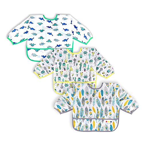 Baby Bibs 6-24 Months Bibs with Sleeves Long Sleeved Bib Baby Bandana Bibs Drool Baby Bib Apron Baby Drool Bibs for Boys Infant 3-Pack