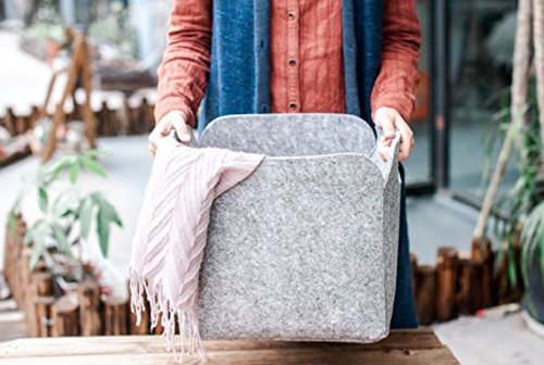 MumoHome Wäschekorb Filz faltbar Wäschesammler Aufbewahrungskorb Filzkorb – Groß, Hellgrau - 5