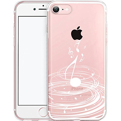 Funda iPhone 7  TrendyBox Transparente Funda para iPhone 7 con Protector de Pantalla Vidrio Templado  M  sica Blanca 