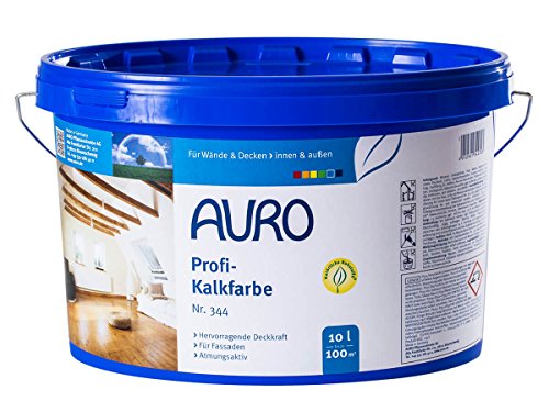 AURO Profi-Kalkfarbe Nr. 344 - 10 Liter dampfdiffusionsoffen, Vorbeugung gegen Schimmelbefall, geruchsabsorbierend, gute Haftung auf mineralischen Untergründen (Raufaser, Gipskartonplatten oder Lehm)