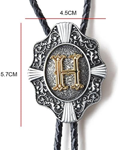 LKMY 3D Bolo Tie With Alphabet Capital Letter Western Style Cowboy Bolo Tie A~Z,Golden Initial In Flower Nursery Bolo Tie (H)