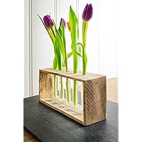 Vase/Blumenvase aus Holz von Obstkiste mit 5x Reagenzglas, Handgefertigt, Unikate, Vintage, Shabby-Chic