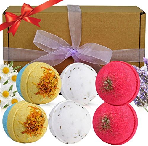 Bath Bombs Gift Set - Handmade in UK - 6 x 210g Mega Fizzies with Essential Oils Natural Aromatherapy