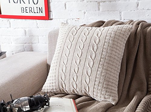 VClife® Baumwolle Zierkissenbezug 45*45cm Stricken Knopf Dekokissen Sofa Bett Zimmer Auto Kissenhülle Ohne Füllung Beige