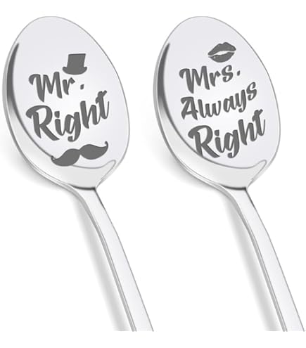 2 Gravierte Edelstahl-Löffel – Personalisierbares Hochzeitsgeschenk Für Paare, 19 Cm, Spülmaschinenfest