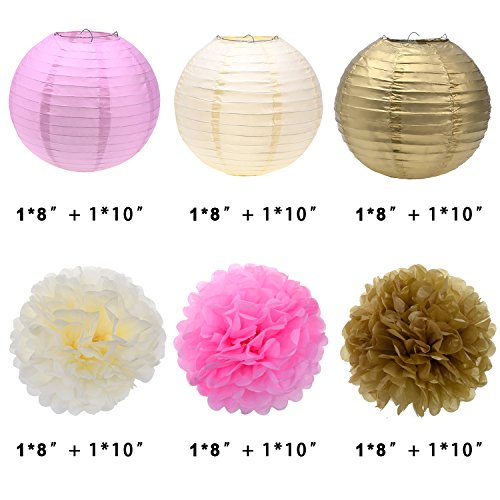 Outus Seidenpapier Pom Pom Blumen und Papierlaternen Party Dekoration, 12 Stück - 3