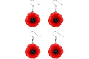 BORFUE 2 Pairs Remembrance Day Flower Dangle Earrings Blossom Red Flower Dangle Earrings Vintage Flowers Earring for Women