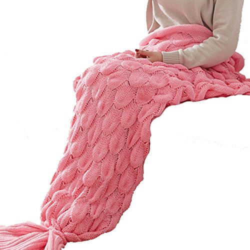 Umeicool Meerjungfrau Decke häkeln Handbuch weich Waage Kesselstein Vier Jahreszeiten Schlafsack Decken Für Kinder oder Erwachsene (Rosa) - 4