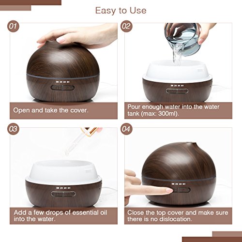 300ml Aroma Diffuser, VicTsing Aromatherapie Ätherisches Öl Diffusor Tragbarer Luftbefeuchter Ultraschall LED Humidifier mit 7 Farbe LED Leuchten Wasserlos Auto-Shut-Off-Funktion für Babies Kinder Haus, Auto, Wohnzimmer, Schlafzimmer, Büro, Yoga, Spa, usw.(Dunkles Holz) - 6
