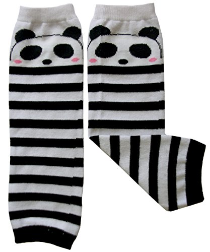 Leg warmers by Dotty Fish Black and white stripe Panda design - One Size Girls