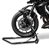 Durch die Aufnahme am Lenkkopf des Motorrades ermöglicht der Motorrad Frontheber zusätzlich den Ausbau des Vorderrades sowie der Gabelholmen. Eine Entlastung der Federelemente macht ihn ebenso zum Überwintern und für andere längere Standphasen geeignet.