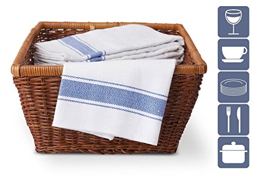 SMARTZ 12er-Set Geschirrtücher supersaugfähig – fusselfrei aus 100per cent Baumwolle 50 X 70 cm weiß mit blauen Streifen und Aufhänger – Vintage Küchenhandtücher Gastronomiequalität - 2
