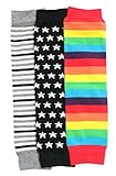 Baby Toddler Boy Leg Warmers Pack of 3 - Black Stars Grey Rainbow Stripes