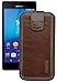 Produktbild Suncase ECHT Ledertasche Leder Etui *Slim-Edition* für Sony Xperia M5 | Sony Xperia M4 Aqua | (mit Rückzugsfunktion und Magnetverschluss) rustik-mocca braun