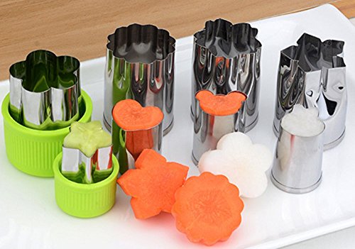 Misika 8 PCS Edelstahl Gebäck Cookie Kuchen Gemüse Obst Ausstecher Ausstechformen Gemüseschneider Schneider Formen Set Grün Orange Pink Rot - 4