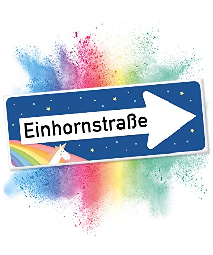 Einhhorn Schild - Einhornstraße Blau Original (40 x 15cm) | Süße Wand-Deko, Türschild für Mädels-Wohnung & Mädchen-Zimmer | Geschenkidee Einweihungsparty & Geburtstags-Geschenk | Lustige Überraschung - beste Freundin