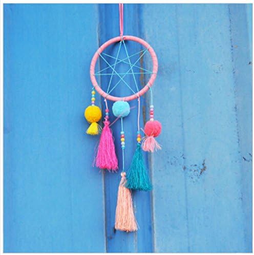 Pure White Feathers Colorful Balls Handmade Crafts Wall Hanging Home Decoration Good Christmas Gift Choice Circular Dream Catcher (Pink)