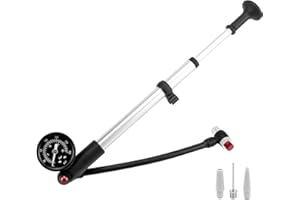 QWORK® Bomba de Choque de Alta Presión para Bicicleta MTB - 300 PSI, Válvula sin Pérdida, Manómetro de Precisión - Aplicable a Horquilla Delantera/Amortiguador Trasero/neumático